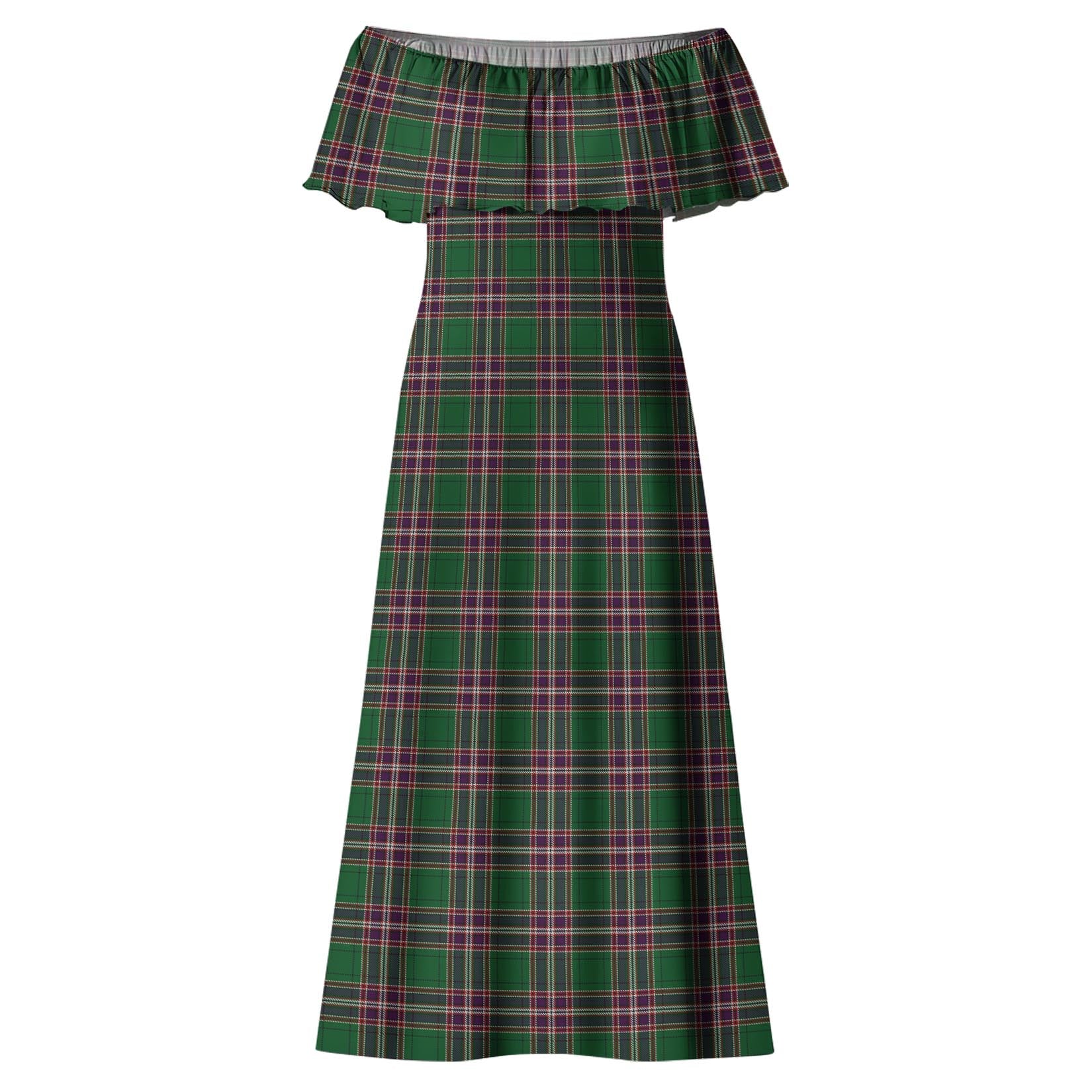 MacFarlane Hunting Tartan Off Shoulder Long Dress - Tartanvibesclothing