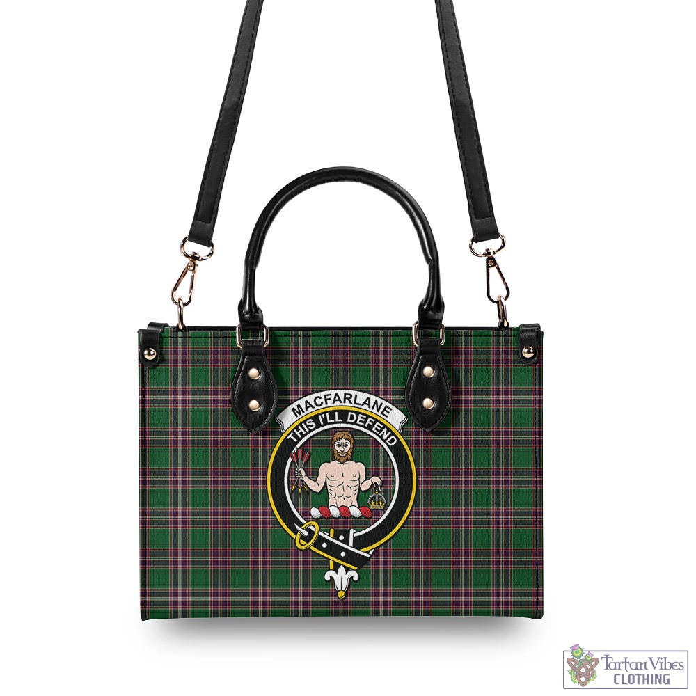 Tartan Vibes Clothing MacFarlane Hunting Tartan Luxury Leather Handbags with Family Crest