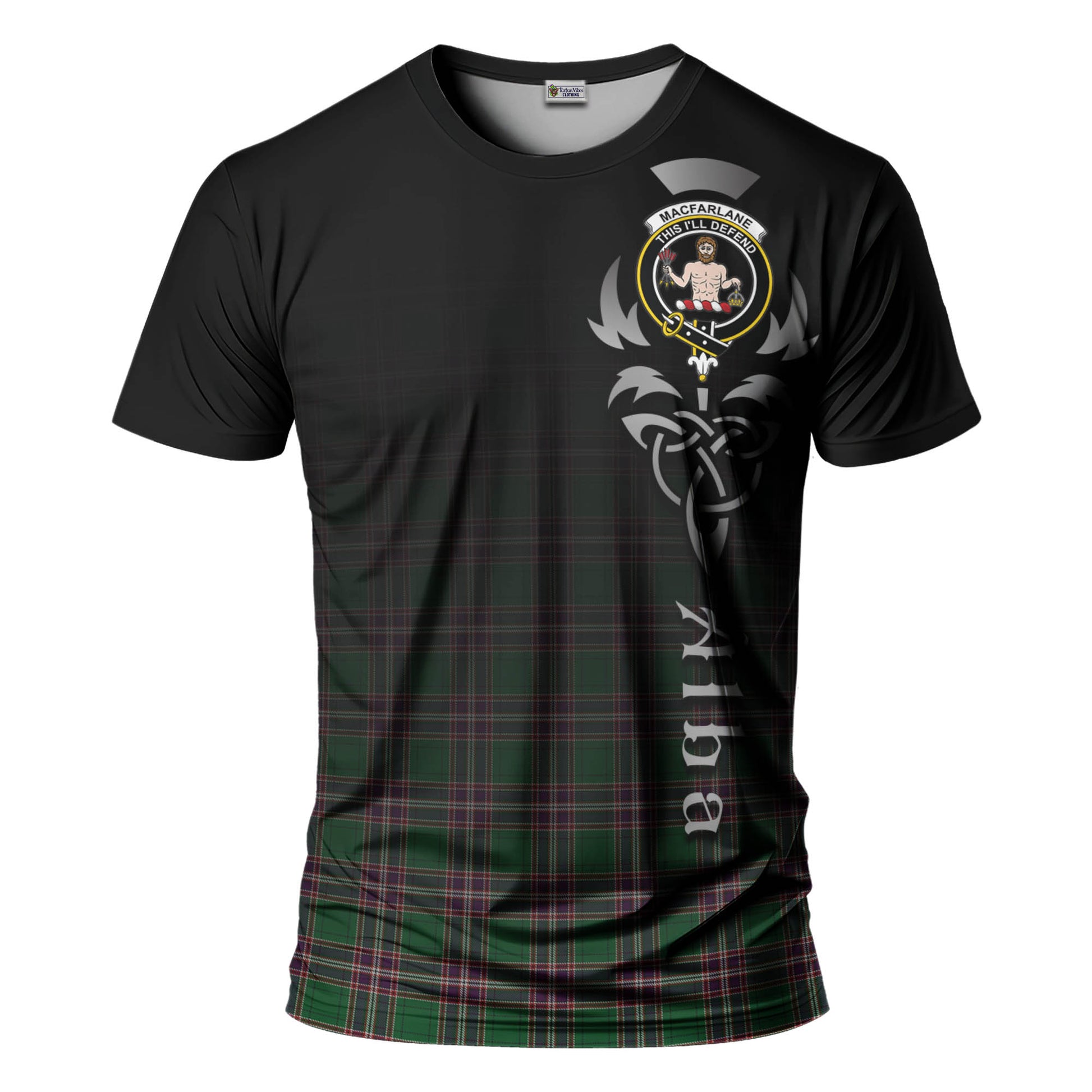 Tartan Vibes Clothing MacFarlane Hunting Tartan T-Shirt Featuring Alba Gu Brath Family Crest Celtic Inspired