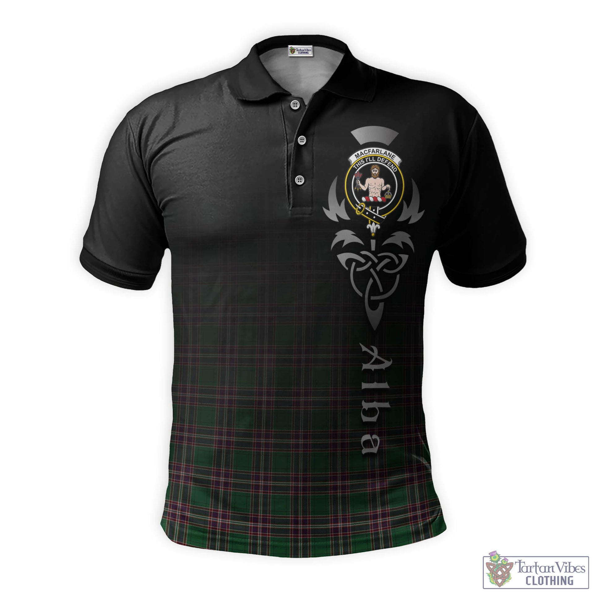 Tartan Vibes Clothing MacFarlane Hunting Tartan Polo Shirt Featuring Alba Gu Brath Family Crest Celtic Inspired