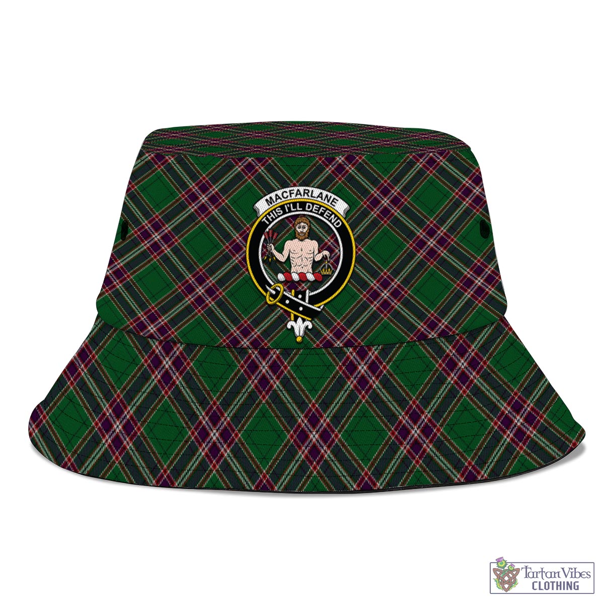 Tartan Vibes Clothing MacFarlane Hunting Tartan Bucket Hat with Family Crest