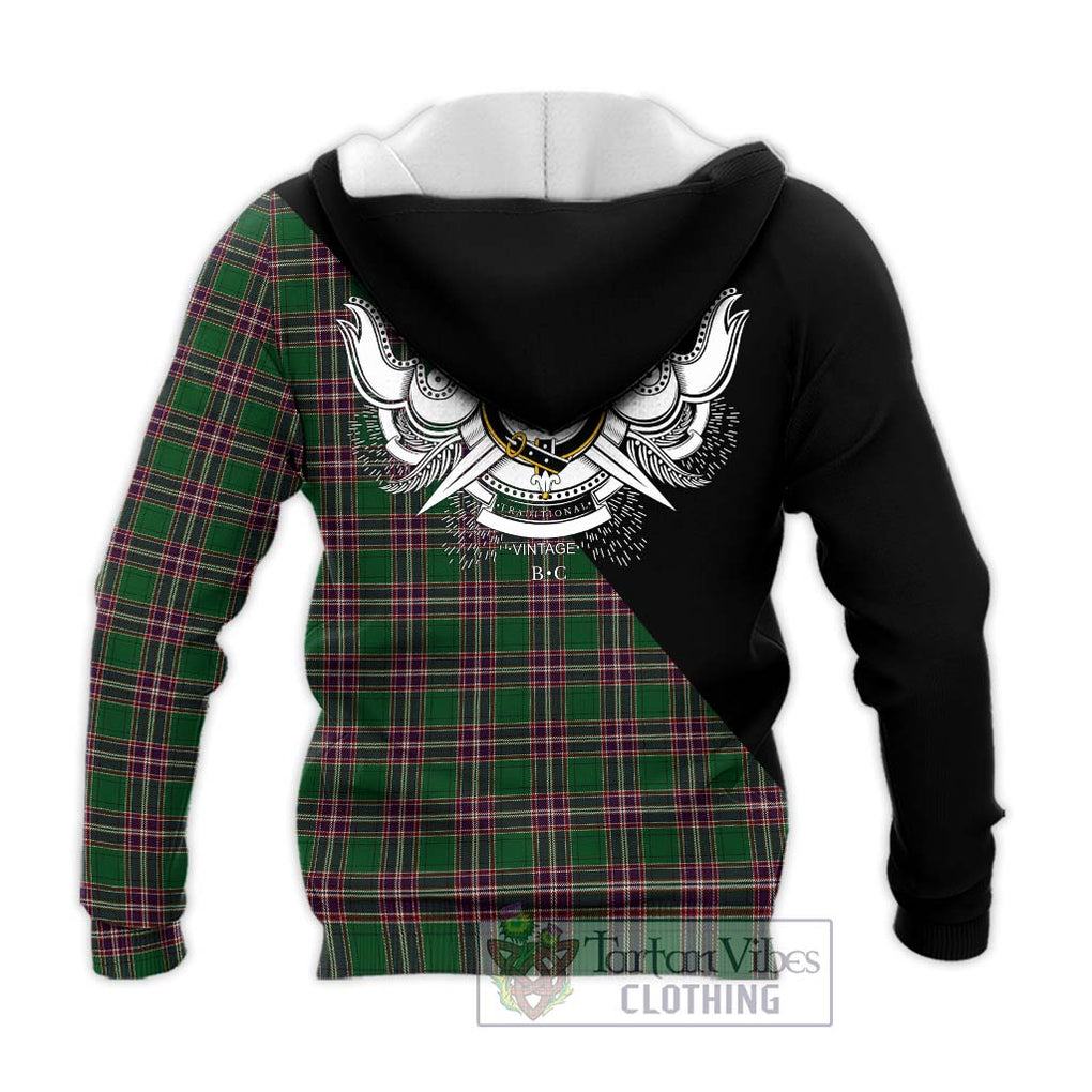 MacFarlane Hunting Tartan Knitted Hoodie with Family Crest and Military Logo Style - Tartanvibesclothing Shop