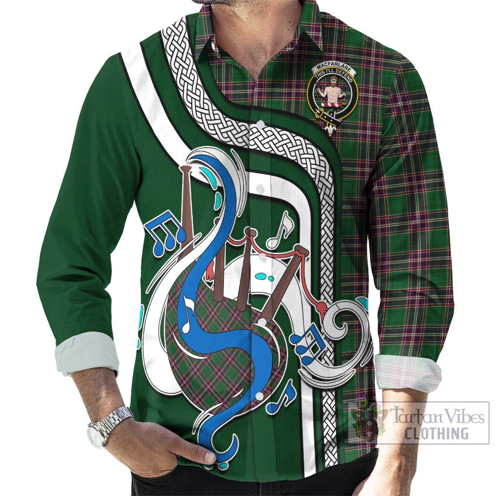 MacFarlane Hunting Tartan Long Sleeve Button Shirt with Epic Bagpipe Style - Tartanvibesclothing Shop