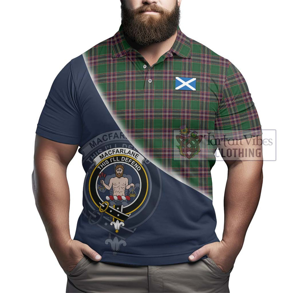 MacFarlane Hunting Tartan Polo Shirt with Personalised National Flag and Family Crest Half Style - Tartanvibesclothing Shop