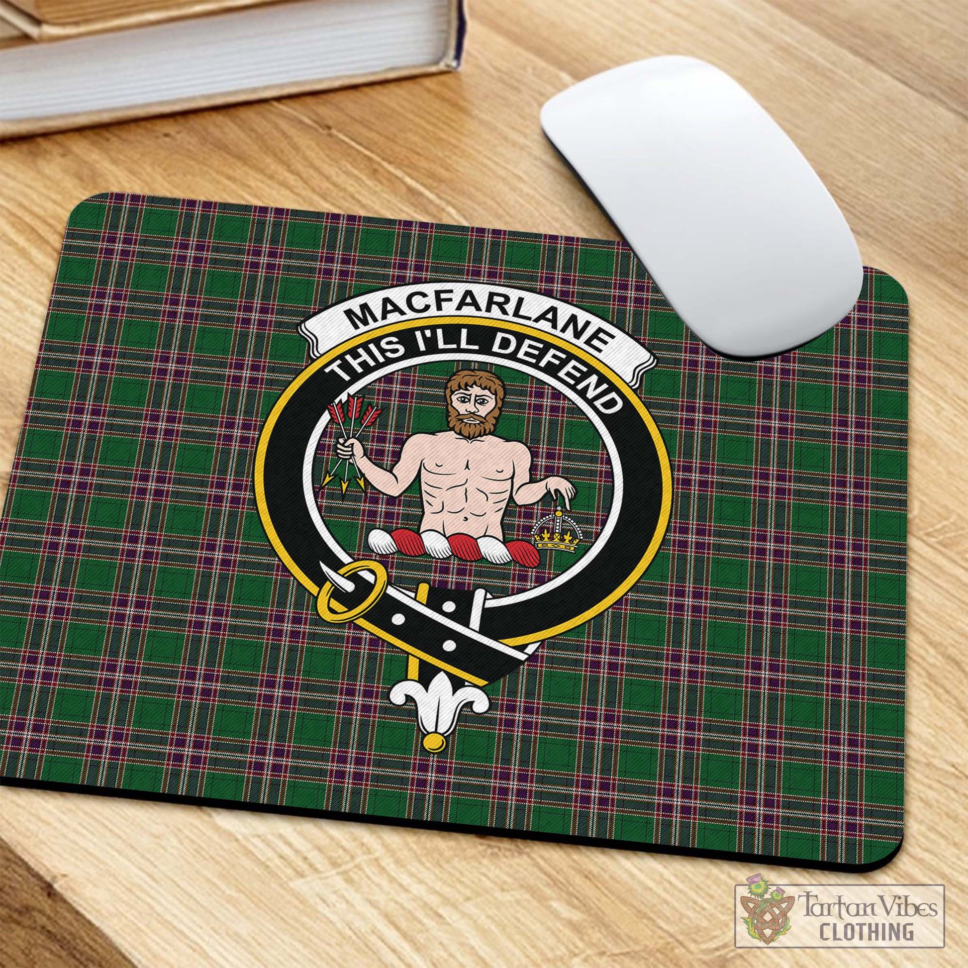 Tartan Vibes Clothing MacFarlane Hunting Tartan Mouse Pad with Family Crest