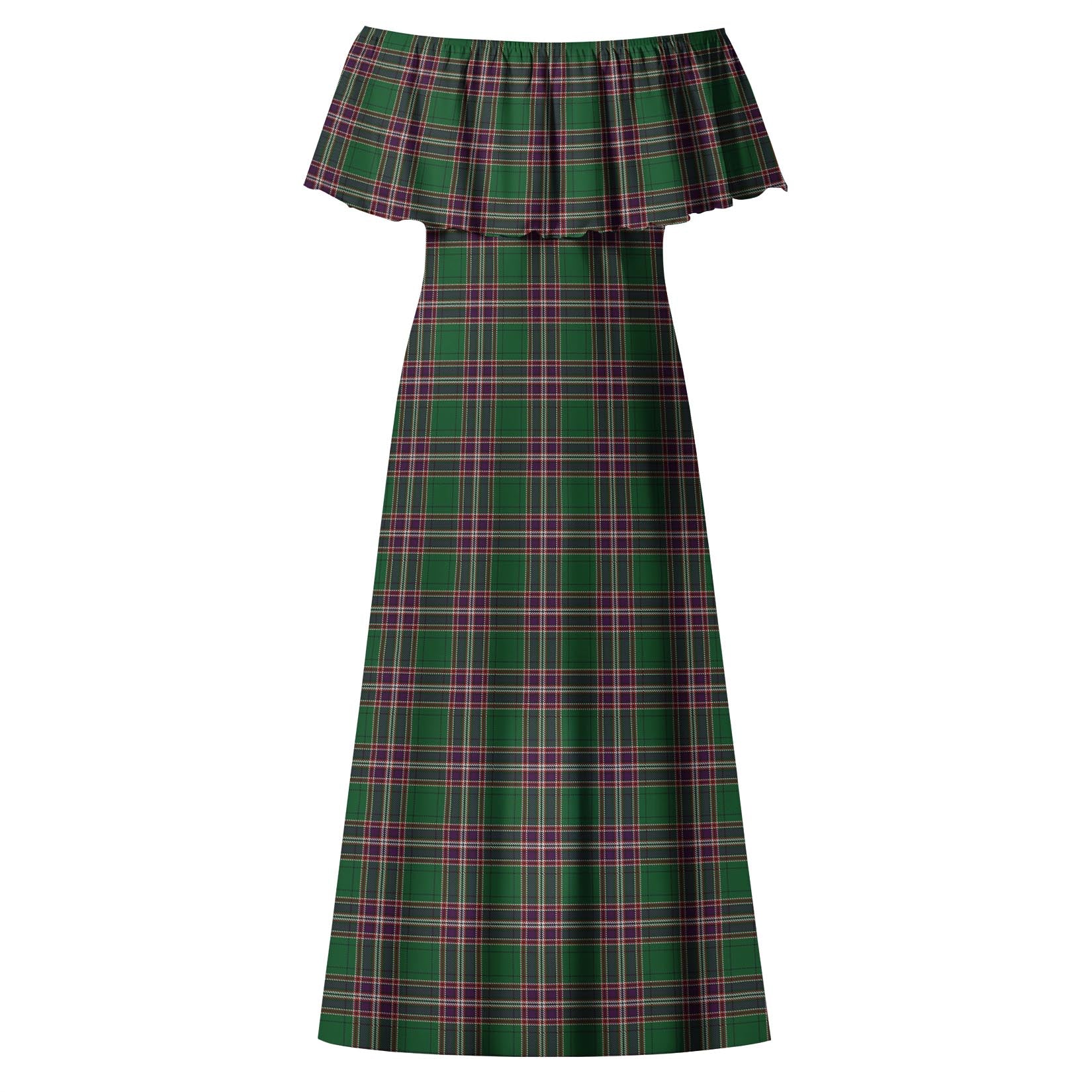 MacFarlane Hunting Tartan Off Shoulder Long Dress - Tartanvibesclothing