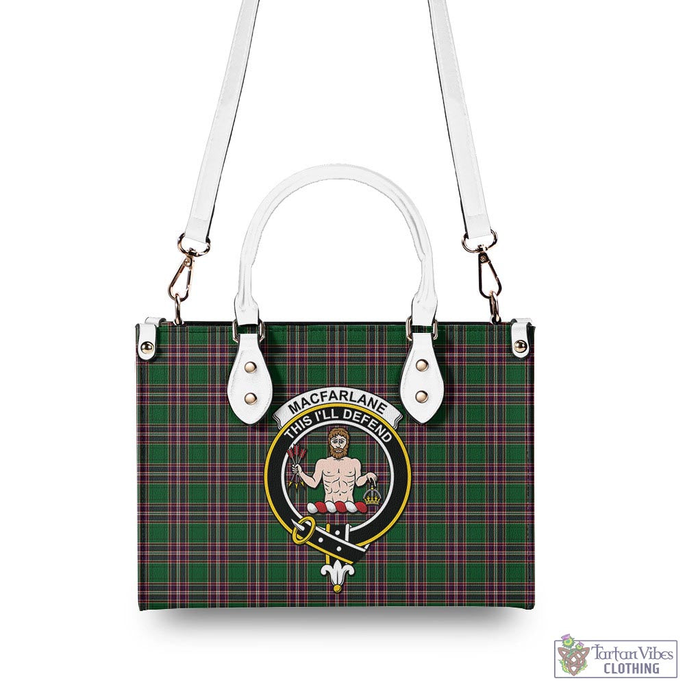 Tartan Vibes Clothing MacFarlane Hunting Tartan Luxury Leather Handbags with Family Crest