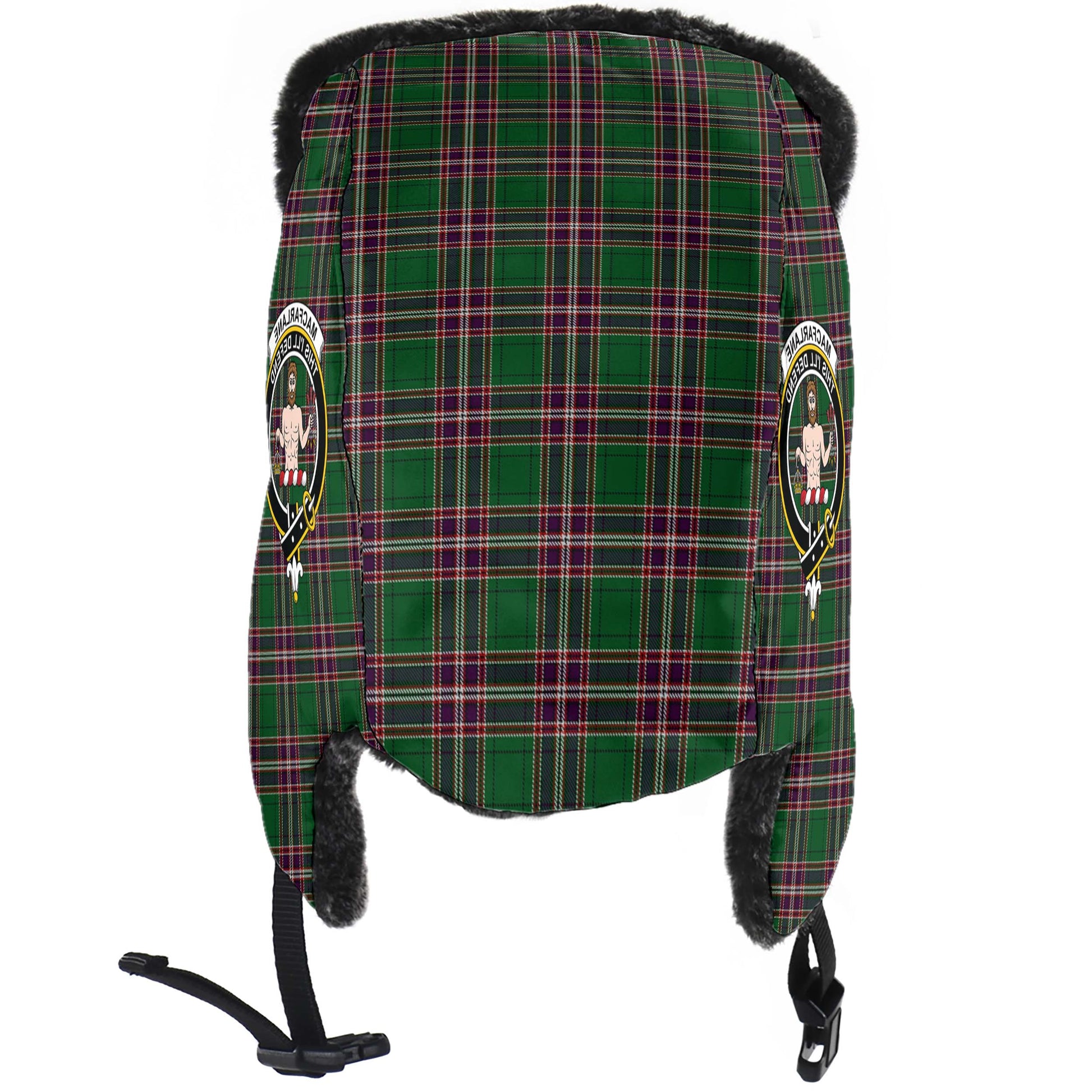 MacFarlane Hunting Tartan Winter Trapper Hat with Family Crest - Tartanvibesclothing