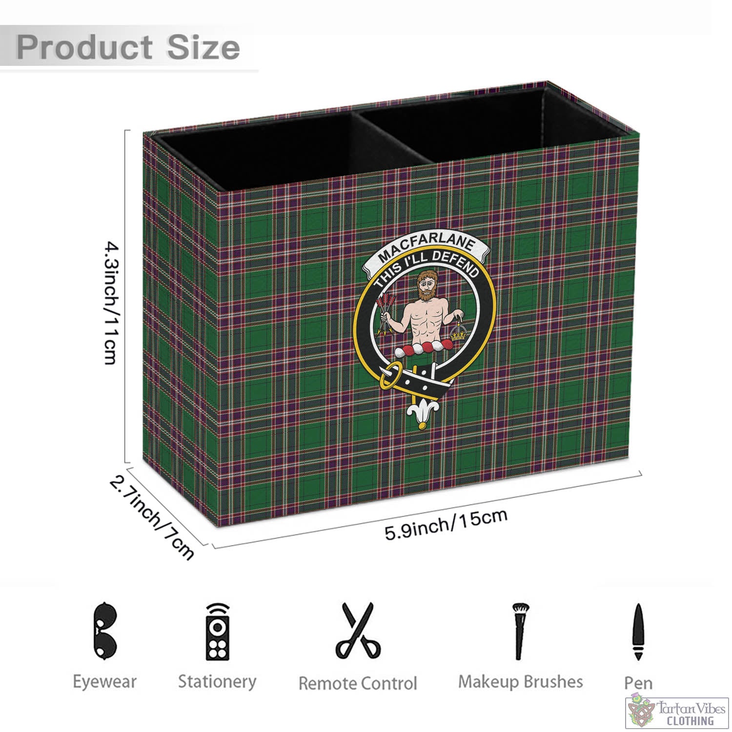 Tartan Vibes Clothing MacFarlane Hunting Tartan Pen Holder with Family Crest