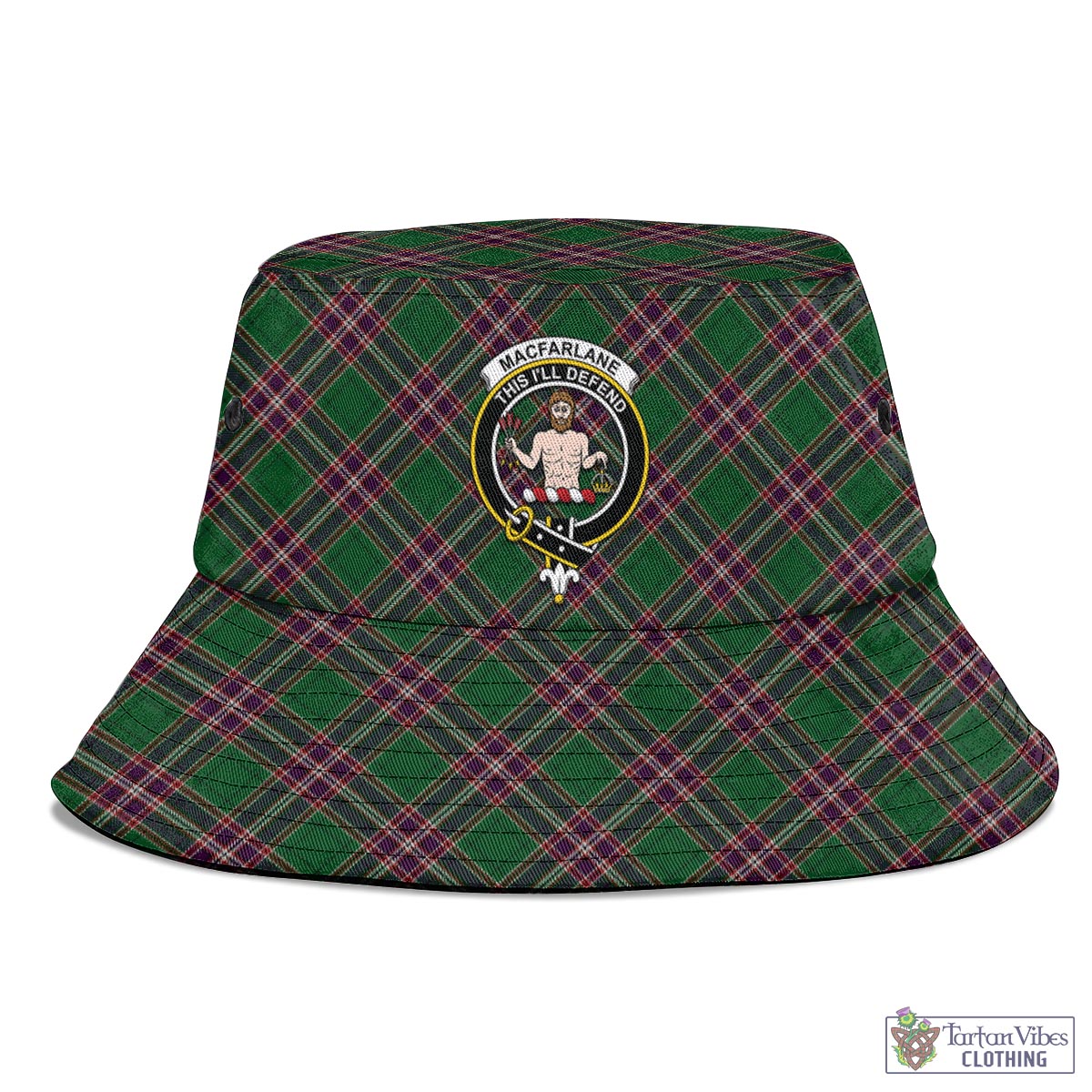 Tartan Vibes Clothing MacFarlane Hunting Tartan Bucket Hat with Family Crest