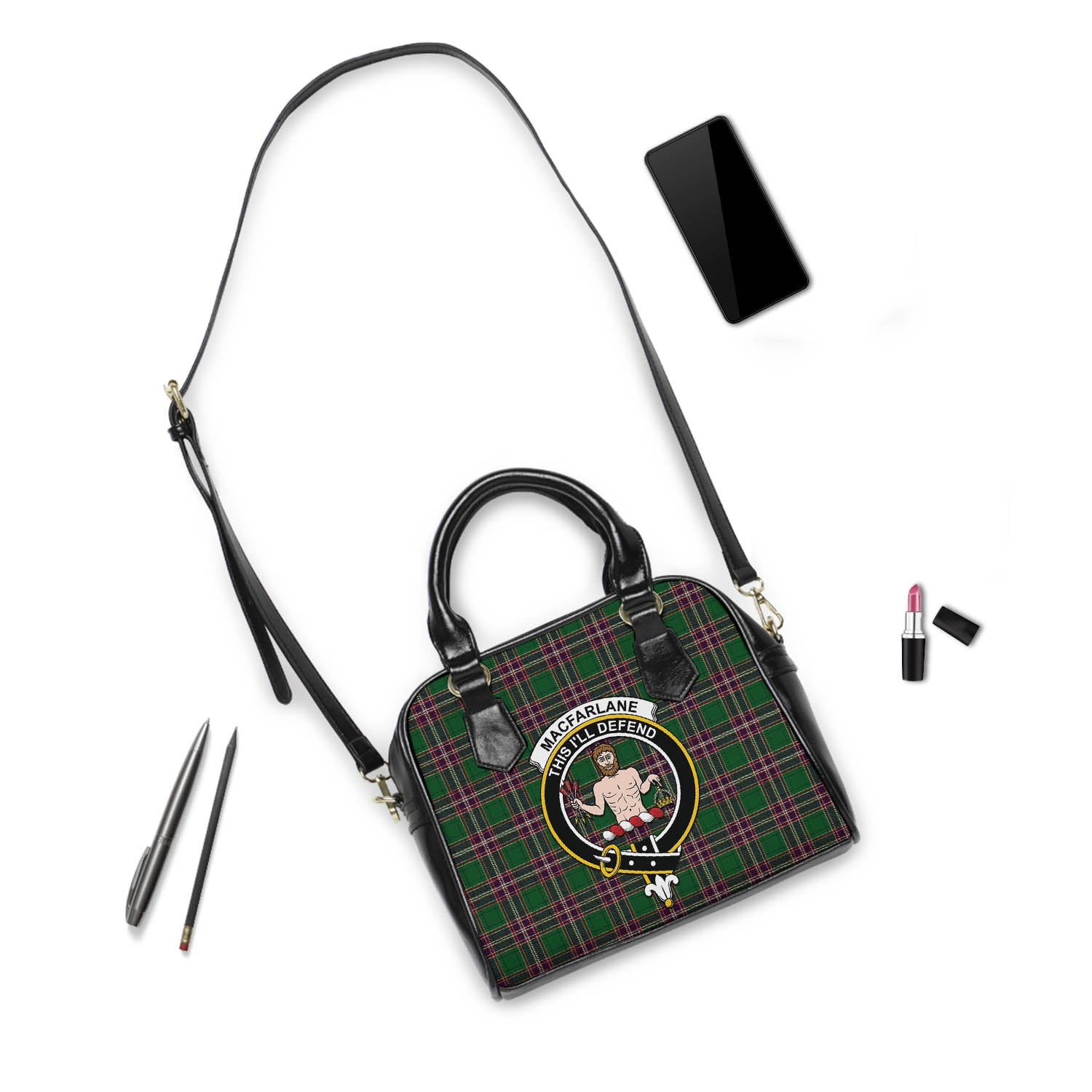 MacFarlane Hunting Tartan Shoulder Handbags with Family Crest - Tartanvibesclothing