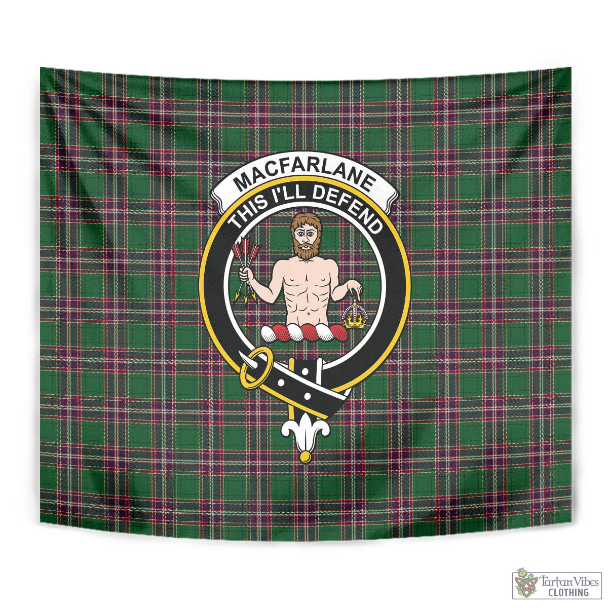 Tartan Vibes Clothing MacFarlane Hunting Tartan Tapestry Wall Hanging and Home Decor for Room with Family Crest