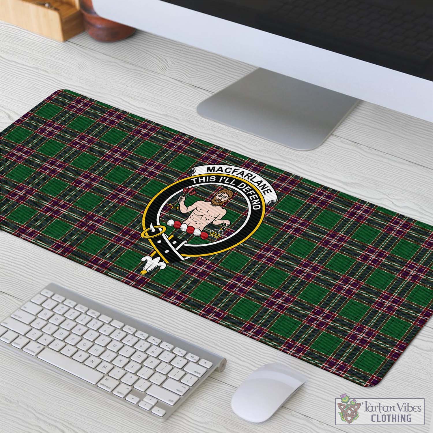 Tartan Vibes Clothing MacFarlane Hunting Tartan Mouse Pad with Family Crest