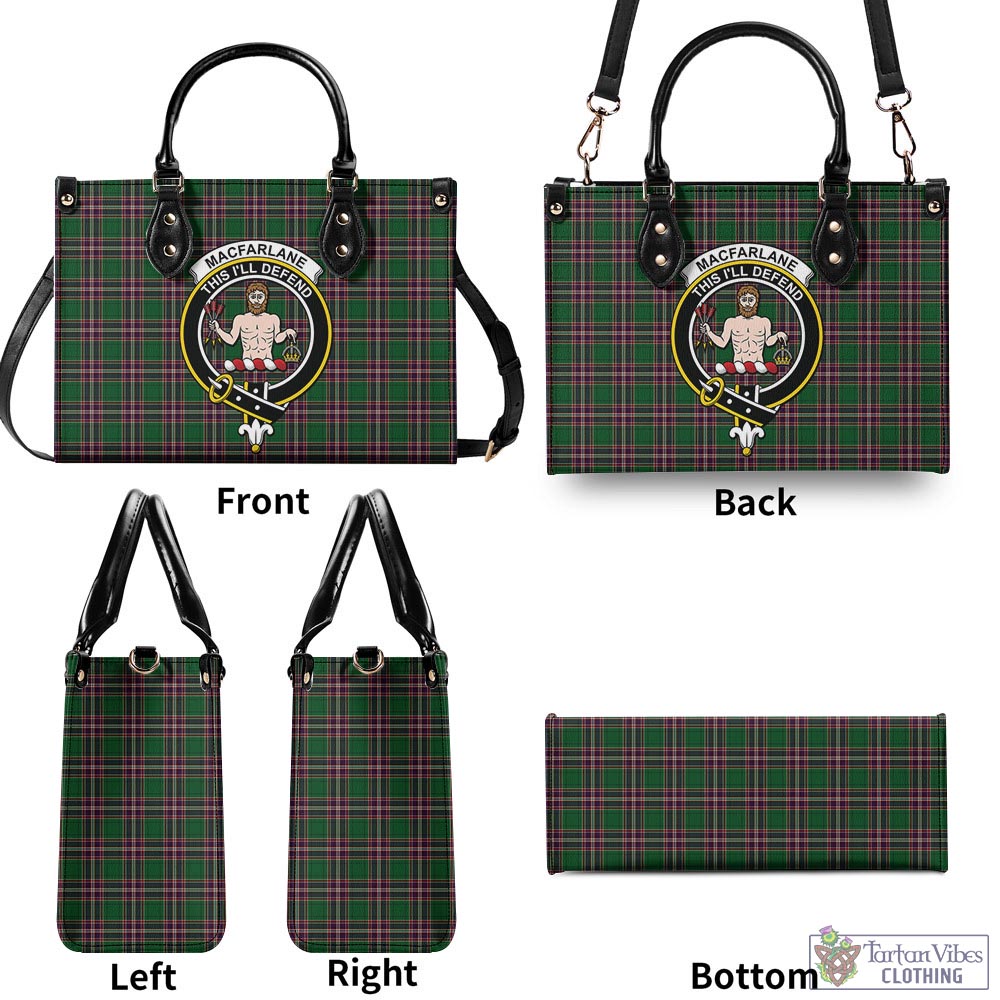 Tartan Vibes Clothing MacFarlane Hunting Tartan Luxury Leather Handbags with Family Crest