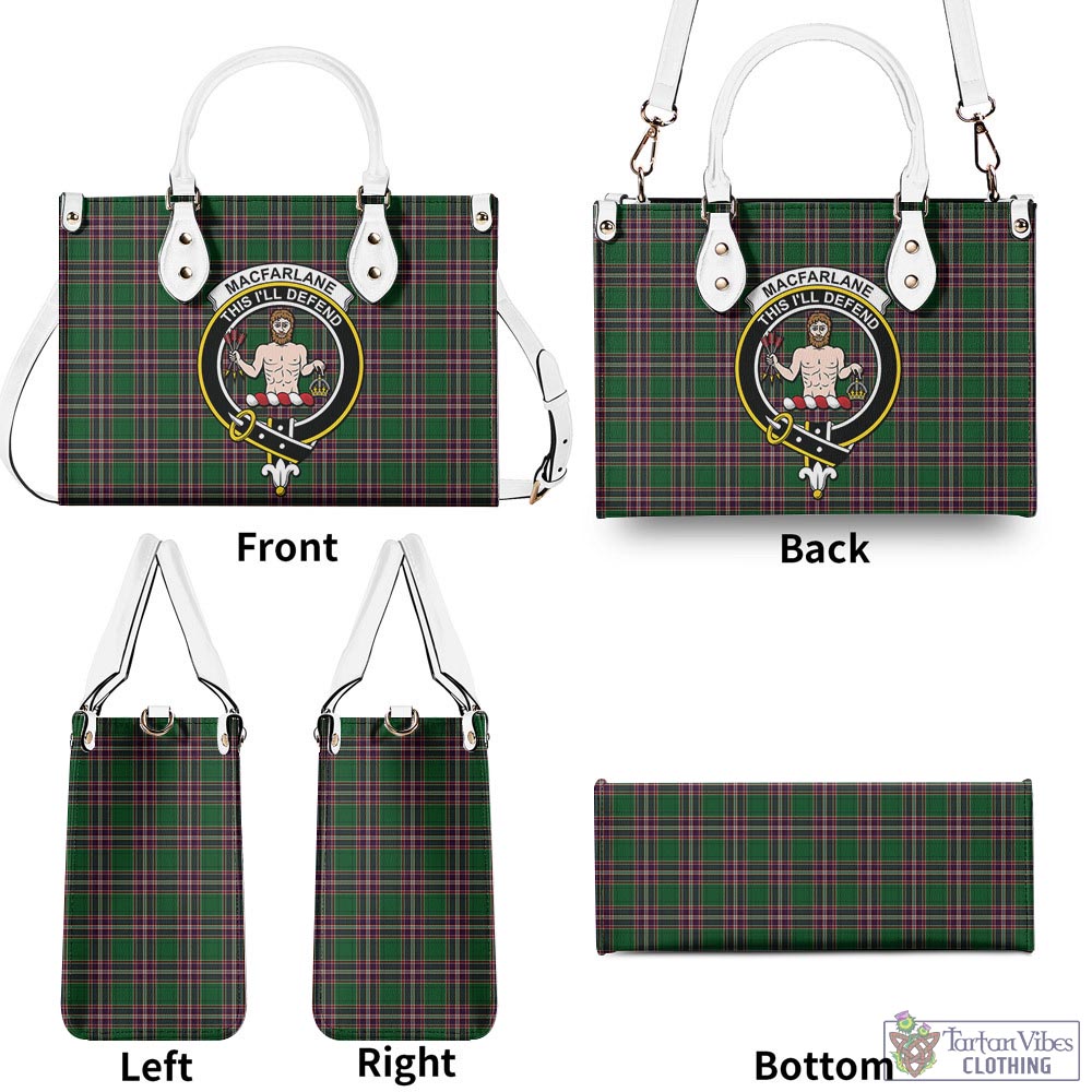 Tartan Vibes Clothing MacFarlane Hunting Tartan Luxury Leather Handbags with Family Crest