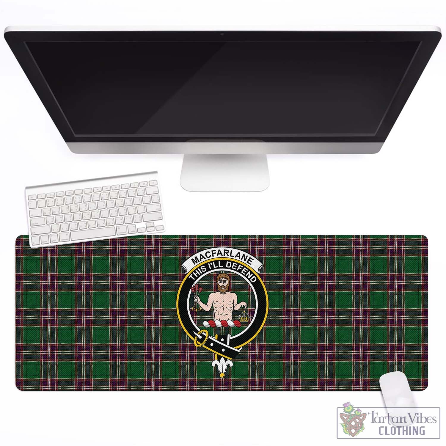 Tartan Vibes Clothing MacFarlane Hunting Tartan Mouse Pad with Family Crest