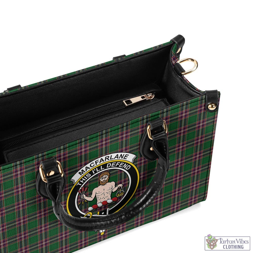 Tartan Vibes Clothing MacFarlane Hunting Tartan Luxury Leather Handbags with Family Crest