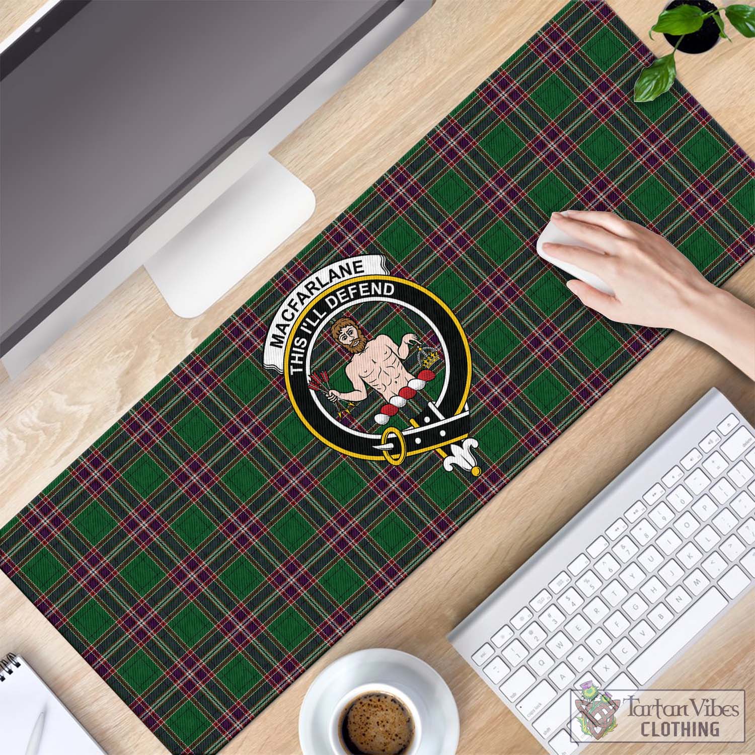 Tartan Vibes Clothing MacFarlane Hunting Tartan Mouse Pad with Family Crest