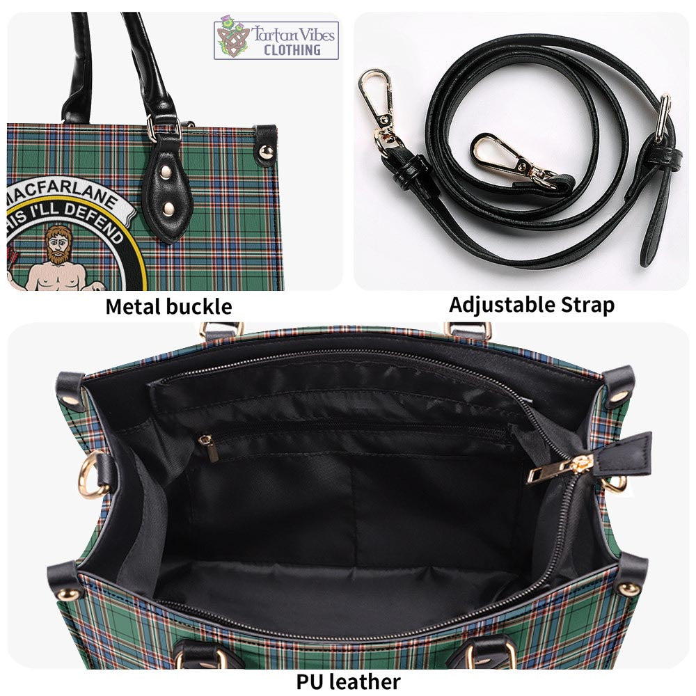 Tartan Vibes Clothing MacFarlane Hunting Ancient Tartan Luxury Leather Handbags with Family Crest