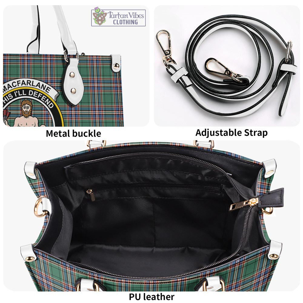 Tartan Vibes Clothing MacFarlane Hunting Ancient Tartan Luxury Leather Handbags with Family Crest