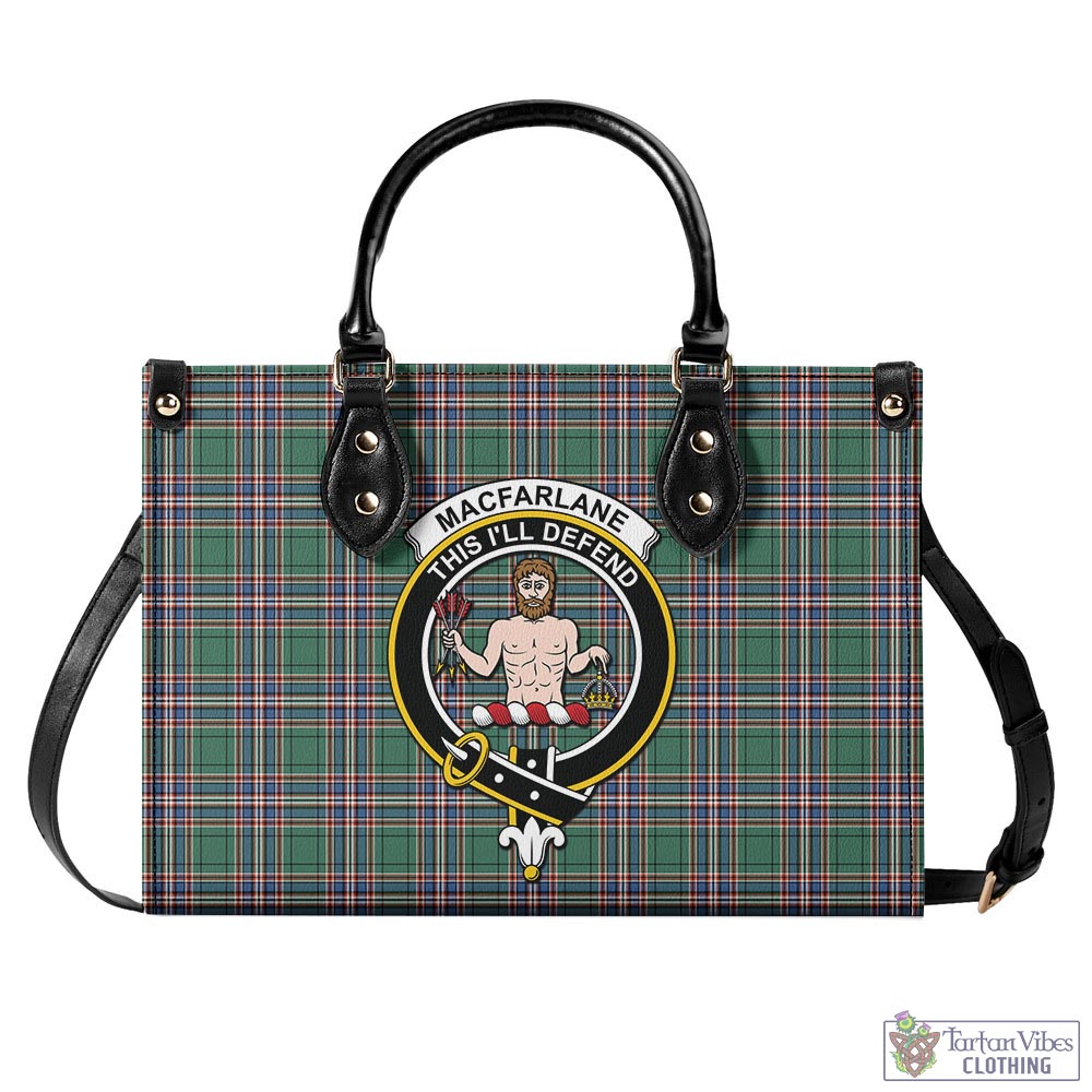 Tartan Vibes Clothing MacFarlane Hunting Ancient Tartan Luxury Leather Handbags with Family Crest