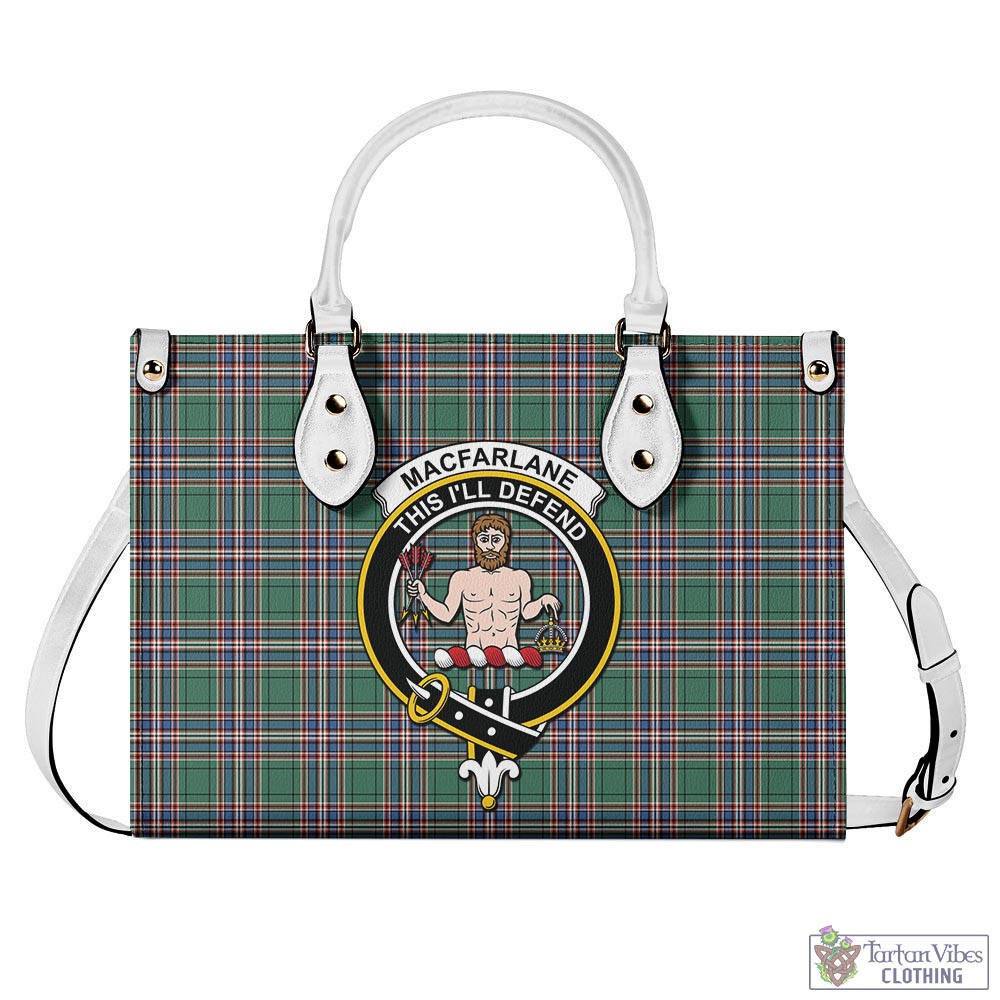 Tartan Vibes Clothing MacFarlane Hunting Ancient Tartan Luxury Leather Handbags with Family Crest