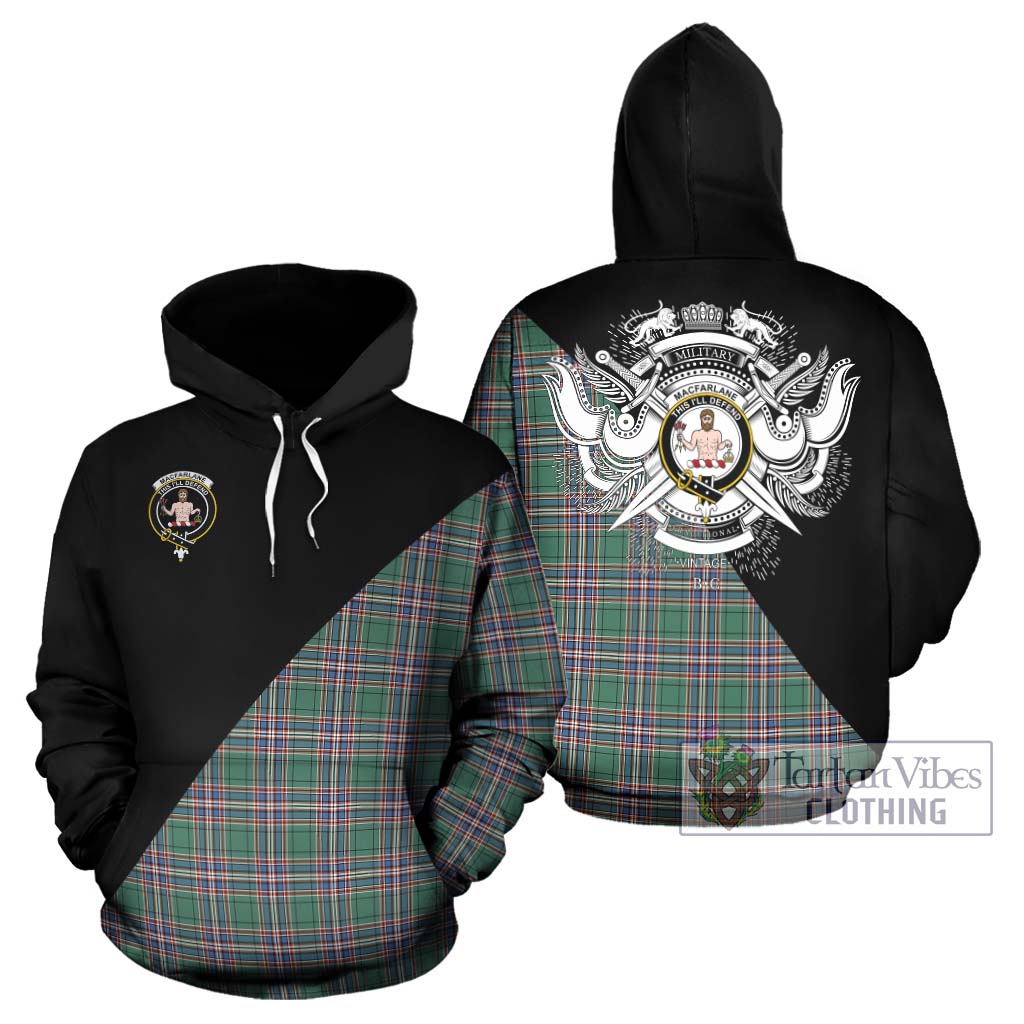 Tartan Vibes Clothing MacFarlane Hunting Ancient Tartan Hoodie with Family Crest and Military Logo Style