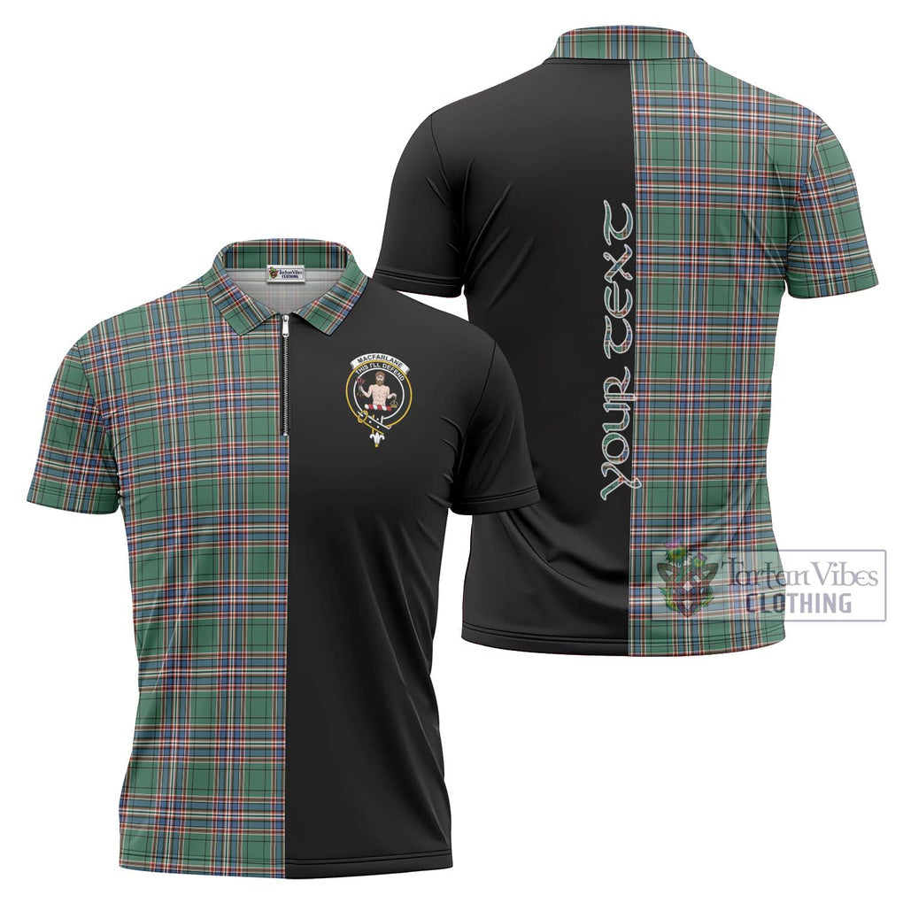 MacFarlane Hunting Ancient Tartan Zipper Polo Shirt with Family Crest and Half Of Me Style Unisex - Tartanvibesclothing Shop