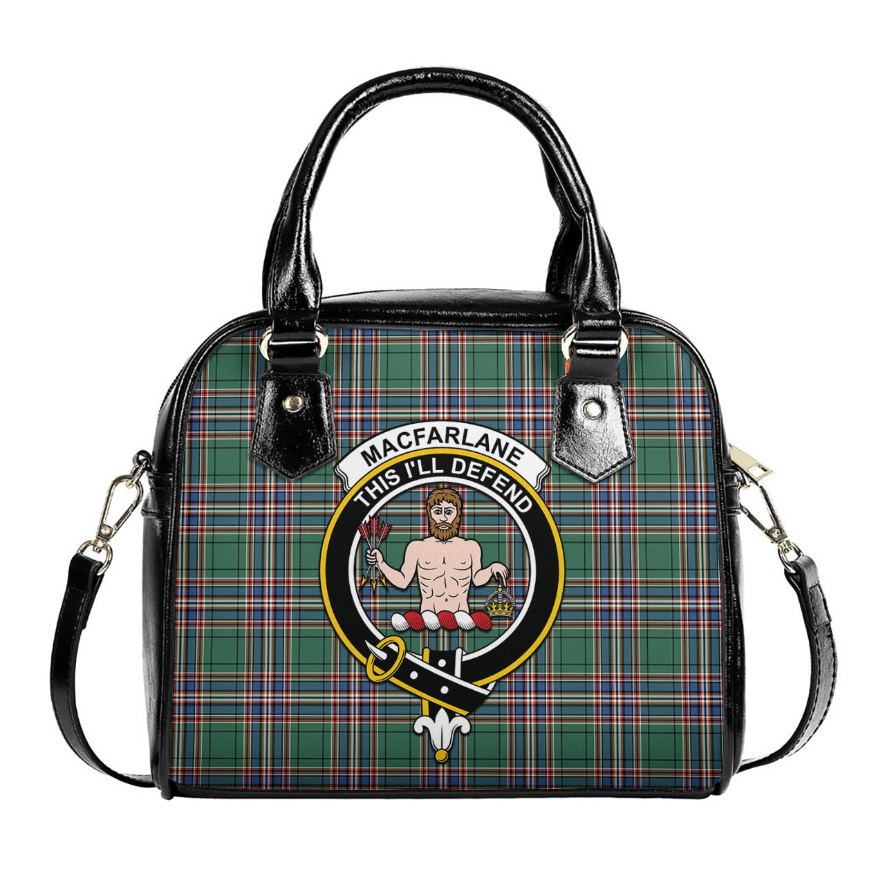 MacFarlane Hunting Ancient Tartan Shoulder Handbags with Family Crest One Size 6*25*22 cm - Tartanvibesclothing