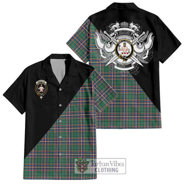 MacFarlane Hunting Ancient Tartan Short Sleeve Button Shirt with Family Crest and Military Logo Style