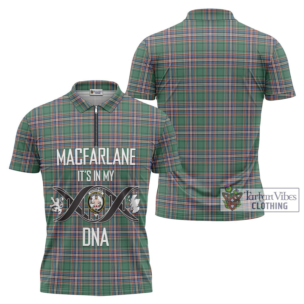 MacFarlane Hunting Ancient Tartan Zipper Polo Shirt with Family Crest DNA In Me Style Unisex - Tartanvibesclothing Shop