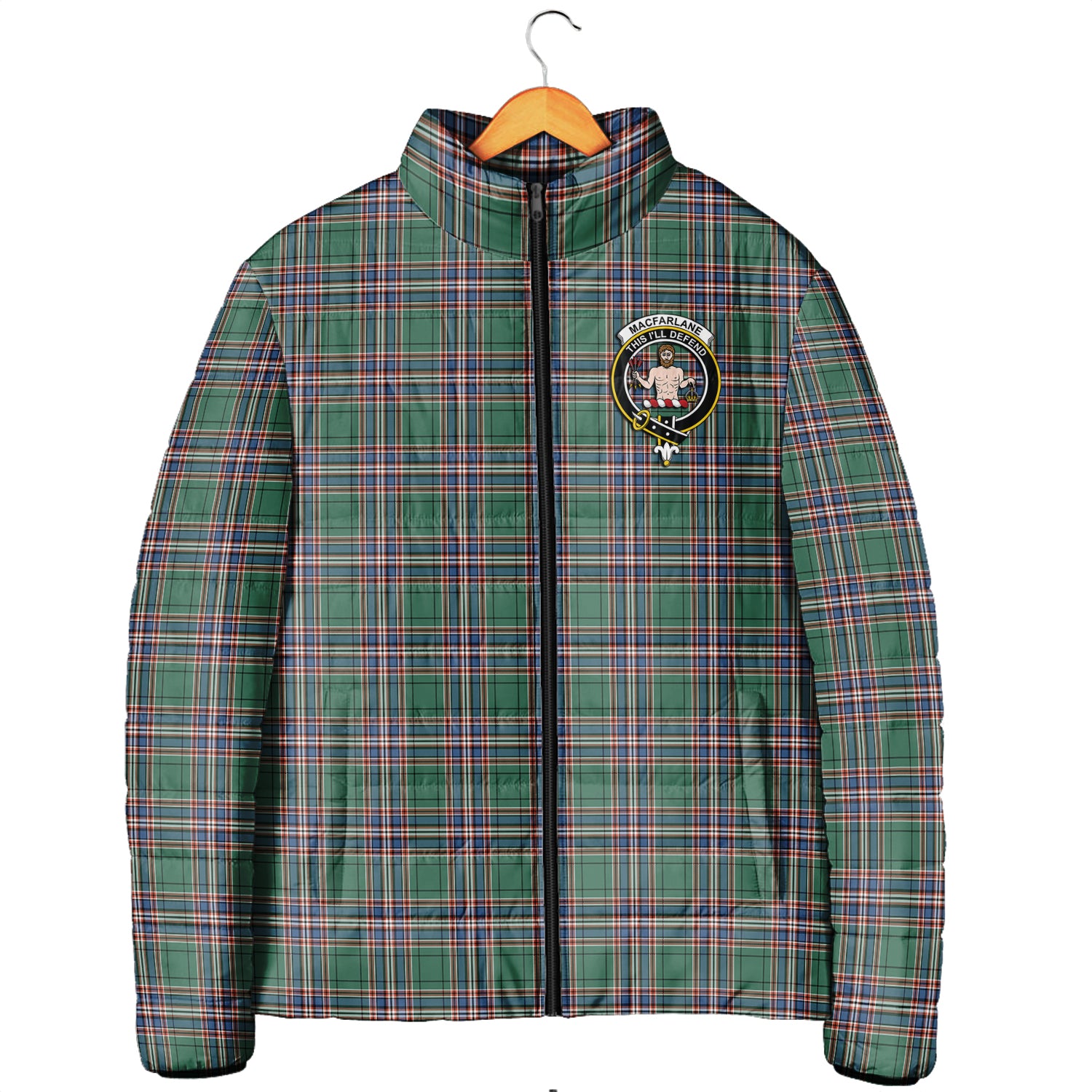 MacFarlane Hunting Ancient Tartan Padded Jacket with Family Crest Men's Padded Jacket - Tartan Vibes Clothing