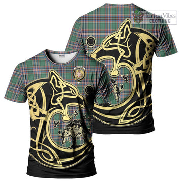 MacFarlane Hunting Ancient Tartan T-Shirt with Family Crest Celtic Wolf Style