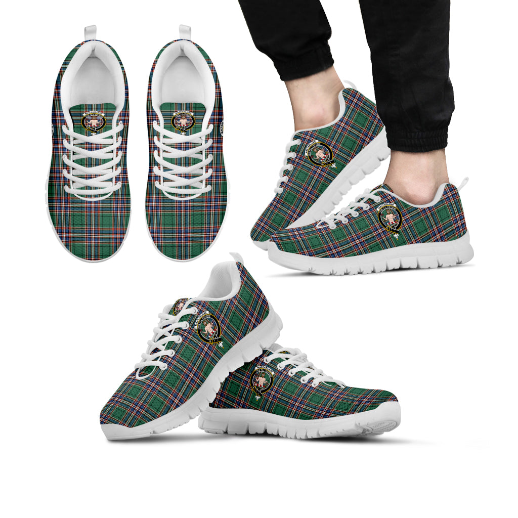 MacFarlane Hunting Ancient Tartan Sneakers with Family Crest Kid's Sneakers - Tartan Vibes Clothing