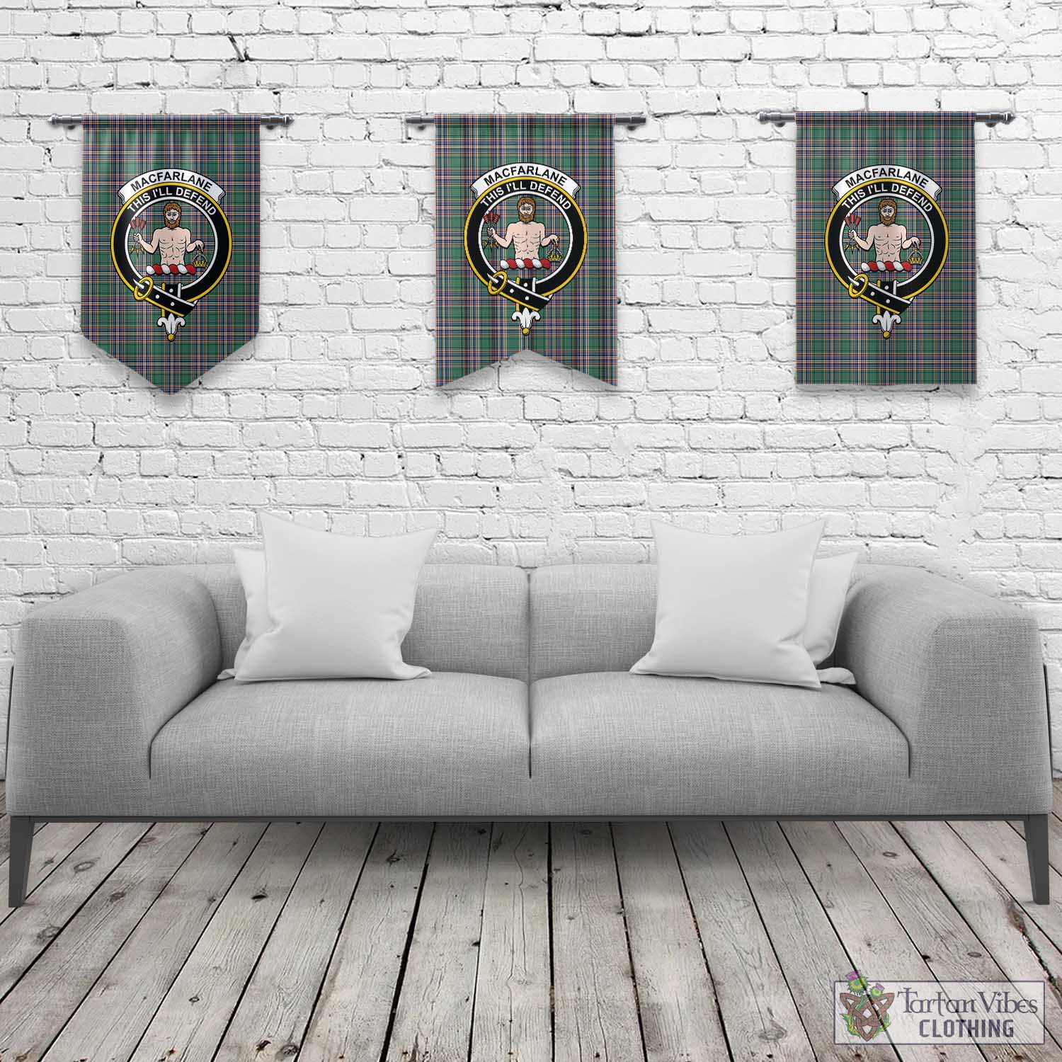 Tartan Vibes Clothing MacFarlane Hunting Ancient Tartan Gonfalon, Tartan Banner with Family Crest