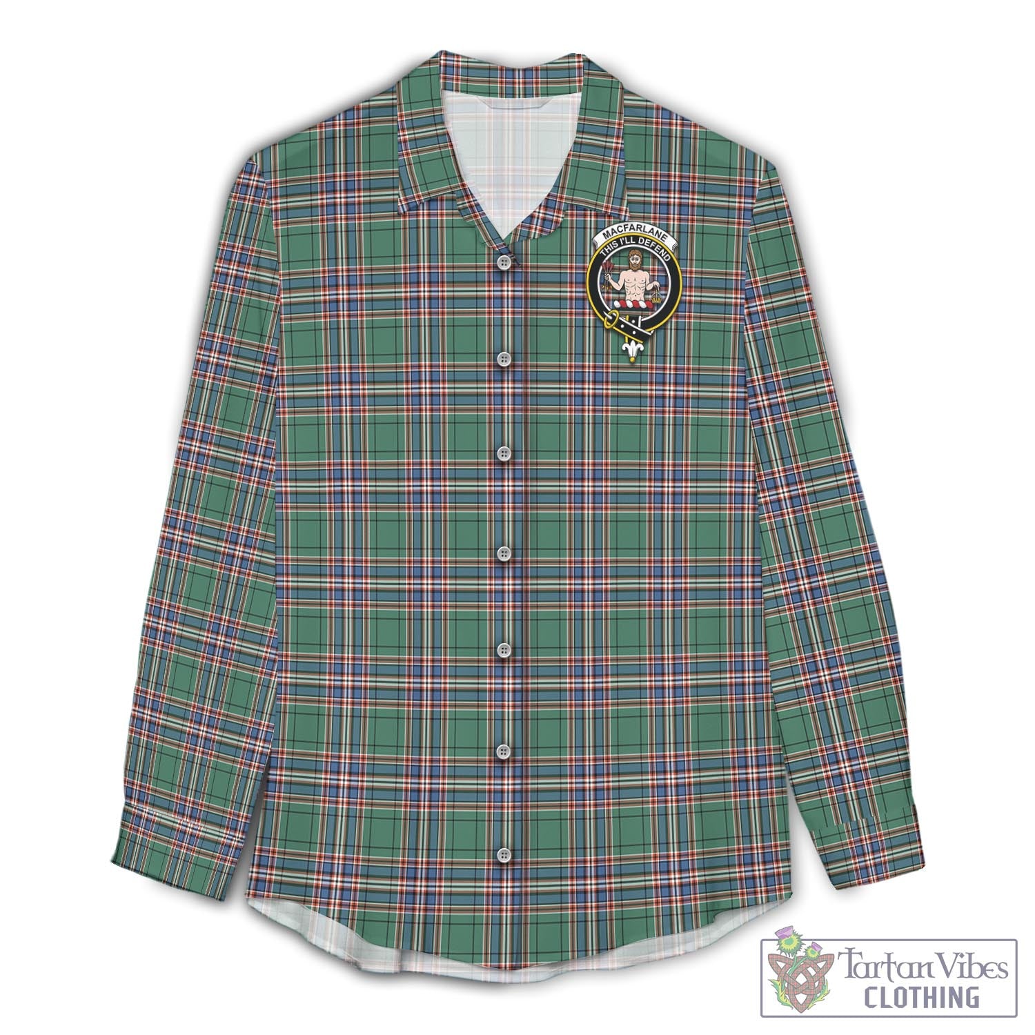 Tartan Vibes Clothing MacFarlane Hunting Ancient Tartan Womens Casual Shirt with Family Crest