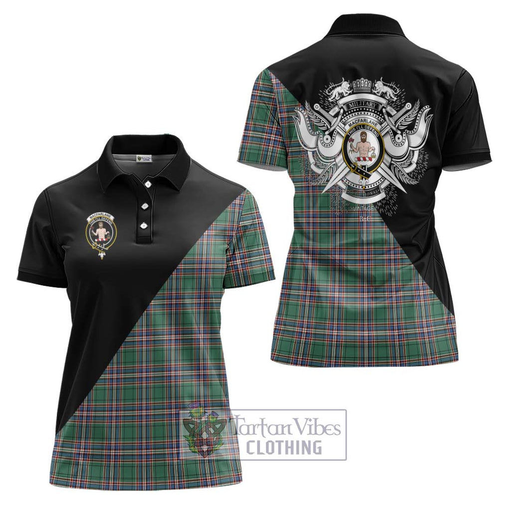 MacFarlane Hunting Ancient Tartan Women's Polo Shirt with Family Crest and Military Logo Style Women - Tartanvibesclothing Shop