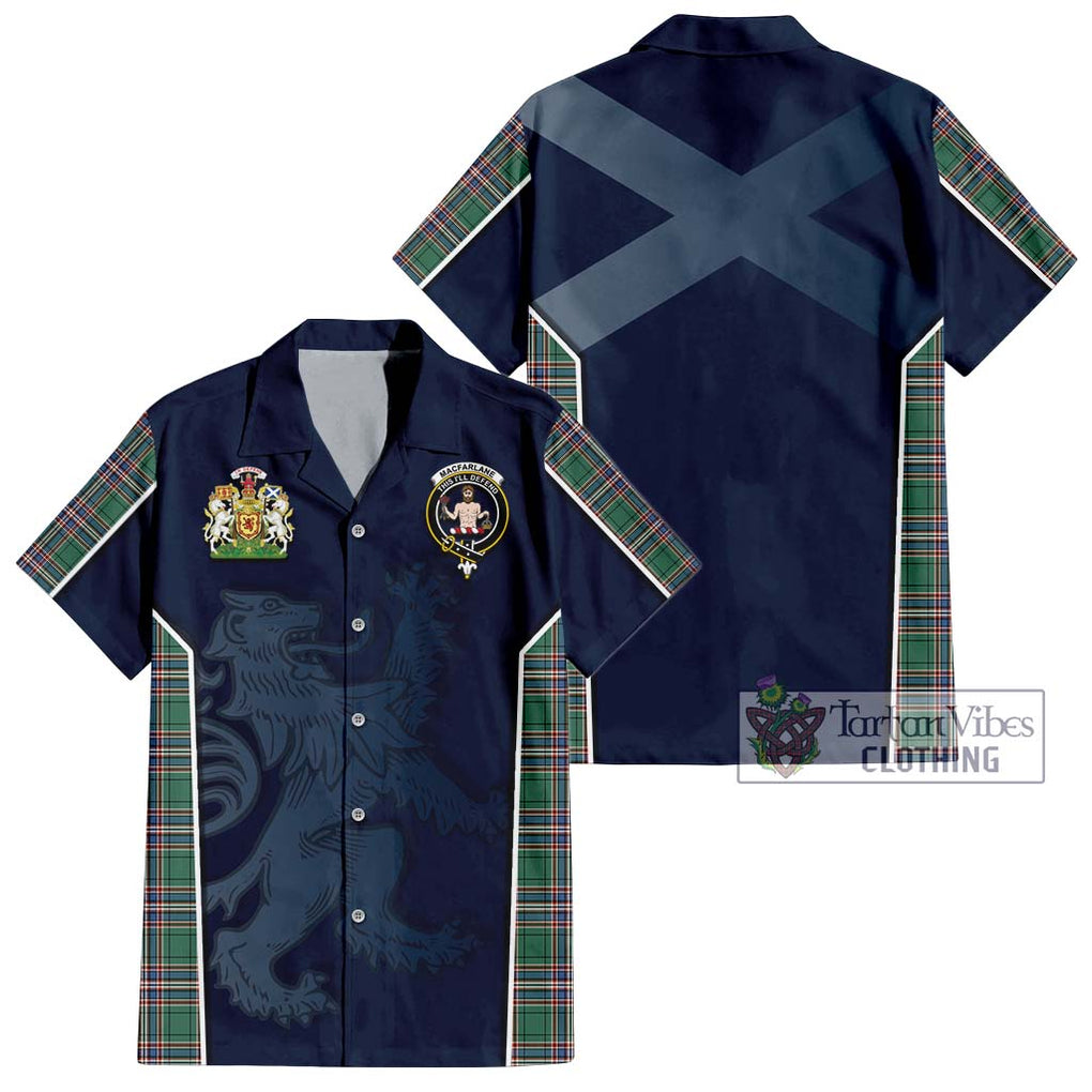 MacFarlane Hunting Ancient Tartan Short Sleeve Button Shirt with Family Crest and Lion Rampant Vibes Sport Style Kid - Tartan Vibes Clothing