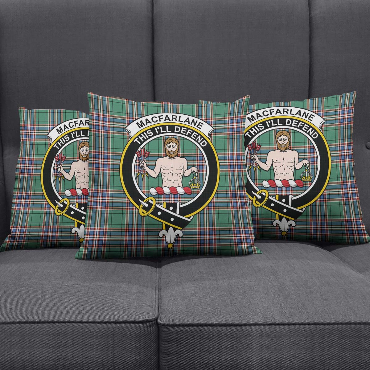 MacFarlane Hunting Ancient Tartan Pillow Cover with Family Crest Square Pillow Cover - Tartanvibesclothing