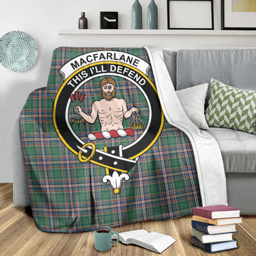 MacFarlane Hunting Ancient Tartan Blanket with Family Crest