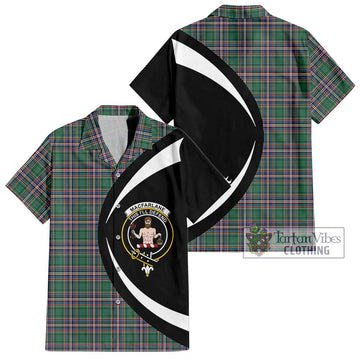 MacFarlane Hunting Ancient Tartan Short Sleeve Button Up with Family Crest Circle Style