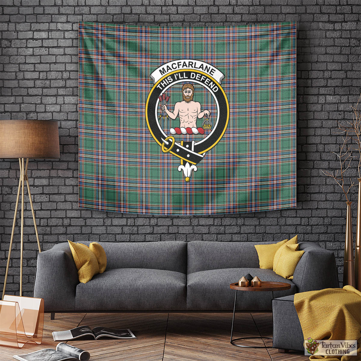 Tartan Vibes Clothing MacFarlane Hunting Ancient Tartan Tapestry Wall Hanging and Home Decor for Room with Family Crest