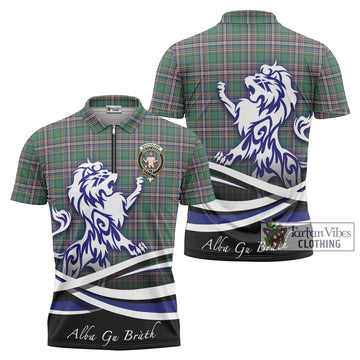 MacFarlane Hunting Ancient Tartan Zipper Polo Shirt with Alba Gu Brath Regal Lion Emblem