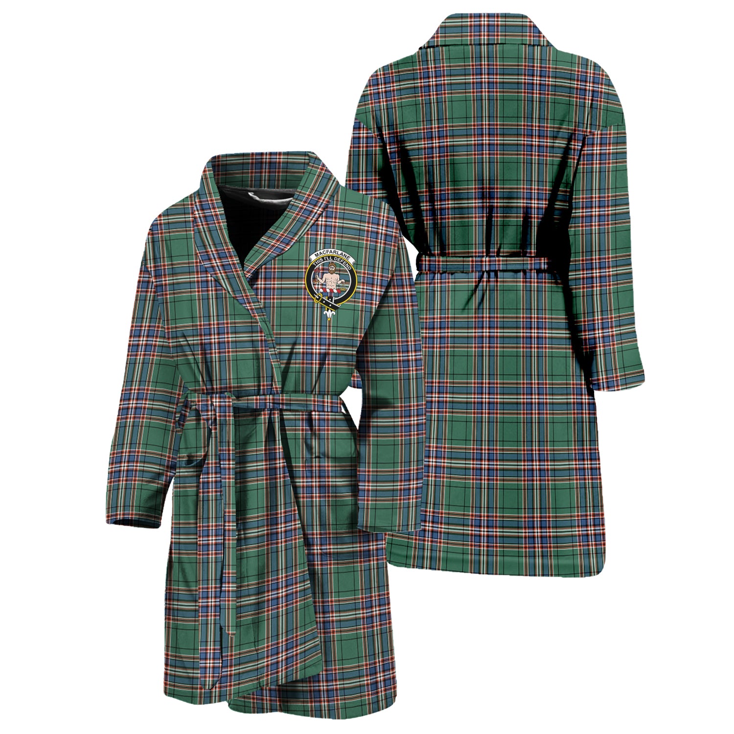 MacFarlane Hunting Ancient Tartan Bathrobe with Family Crest Unisex S - Tartan Vibes Clothing