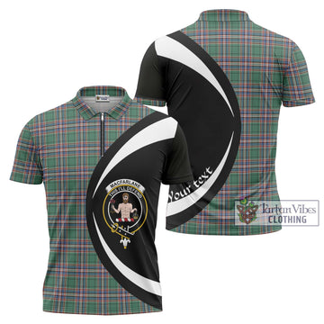 MacFarlane Hunting Ancient Tartan Zipper Polo Shirt with Family Crest Circle Style