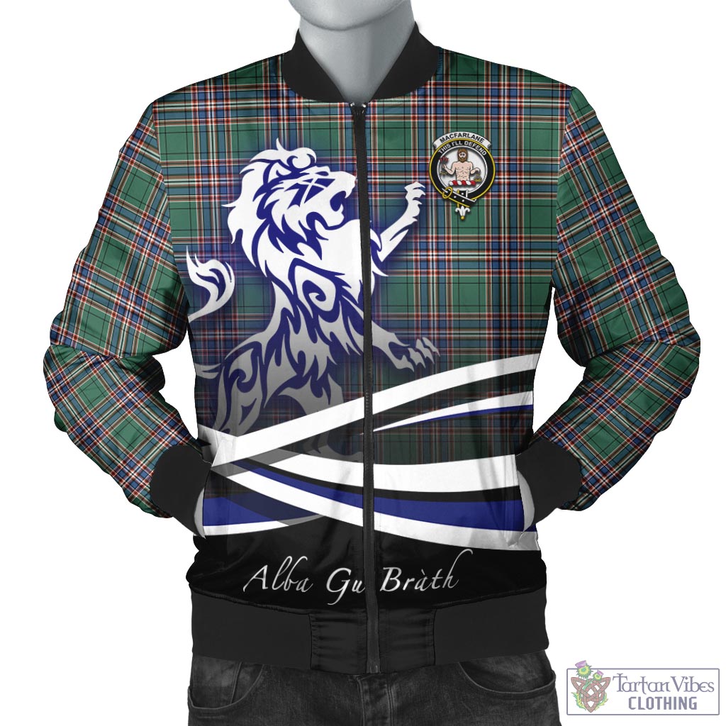 Tartan Vibes Clothing MacFarlane Hunting Ancient Tartan Bomber Jacket with Alba Gu Brath Regal Lion Emblem