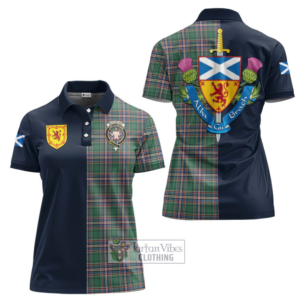 Tartan Vibes Clothing MacFarlane Hunting Ancient Tartan Women's Polo Shirt with Scottish Lion Royal Arm Half Style