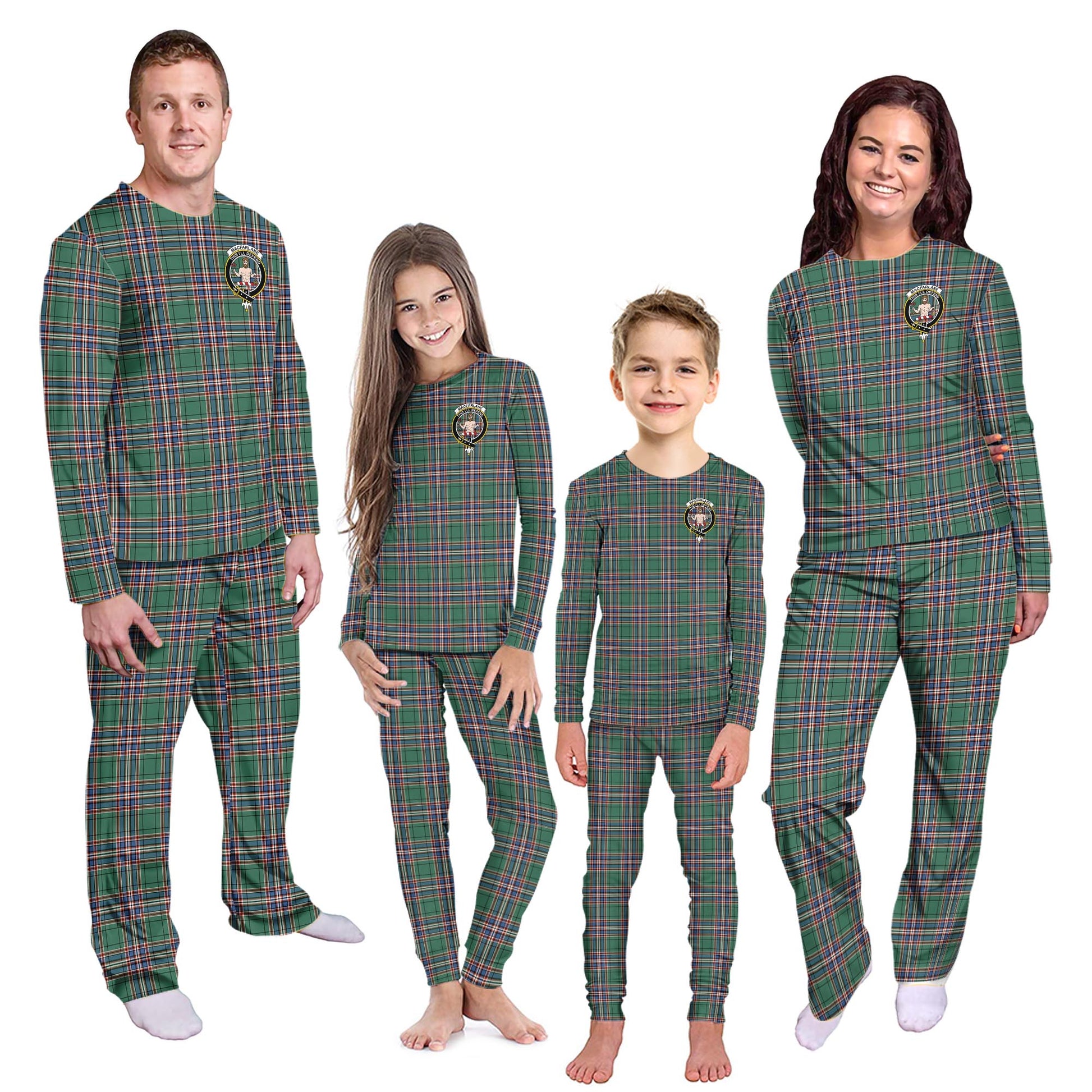 MacFarlane Hunting Ancient Tartan Pajamas Family Set with Family Crest - Tartanvibesclothing