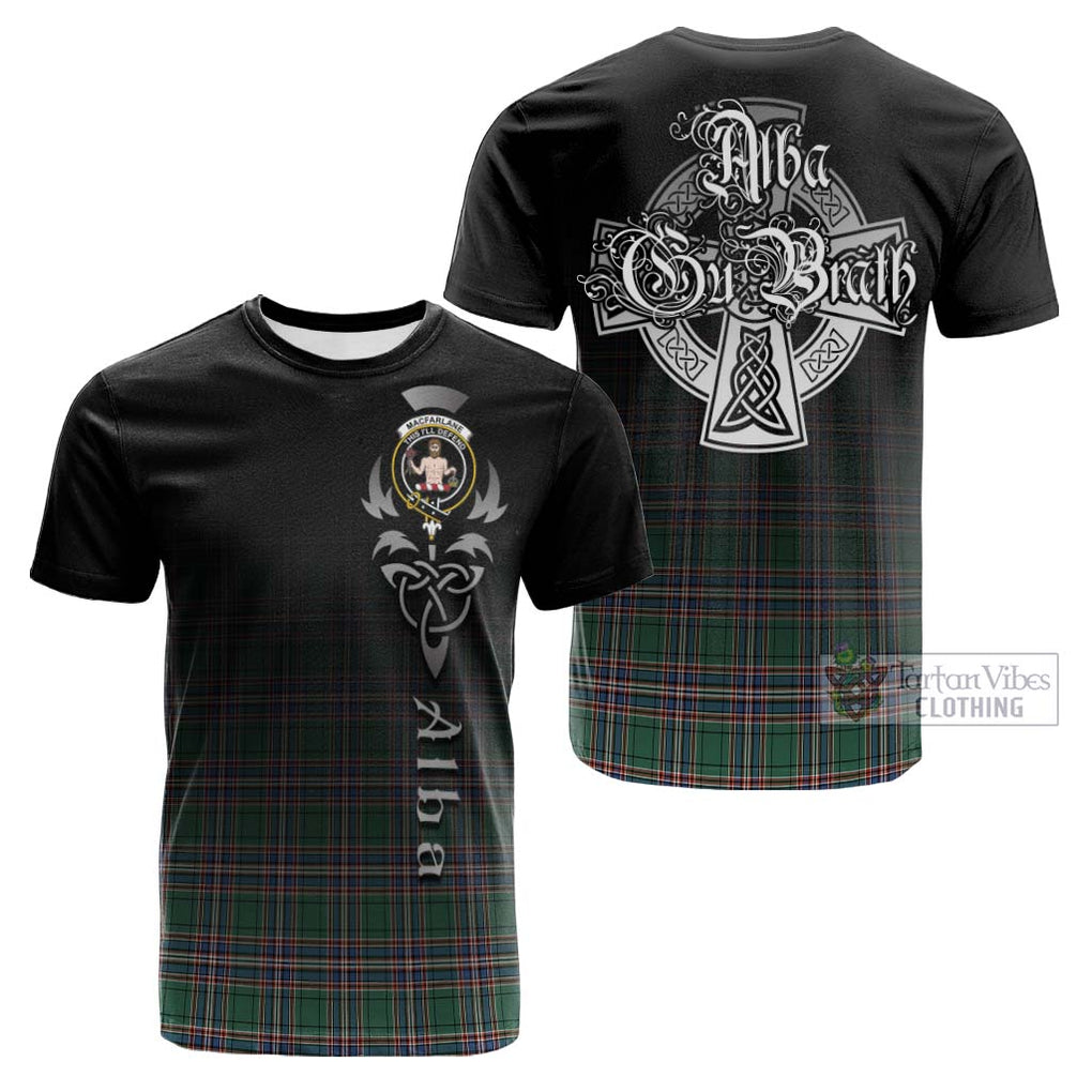 Tartan Vibes Clothing MacFarlane Hunting Ancient Tartan Cotton T-shirt Featuring Alba Gu Brath Family Crest Celtic Inspired