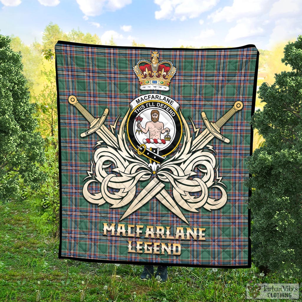 Tartan Vibes Clothing MacFarlane Hunting Ancient Tartan Quilt with Clan Crest and the Golden Sword of Courageous Legacy